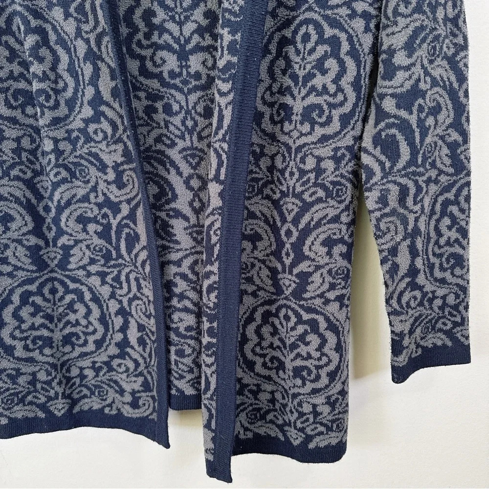 Talbots Open Front Cashmere Blend Navy Jacquard Cardigan - Picture 9 of 16